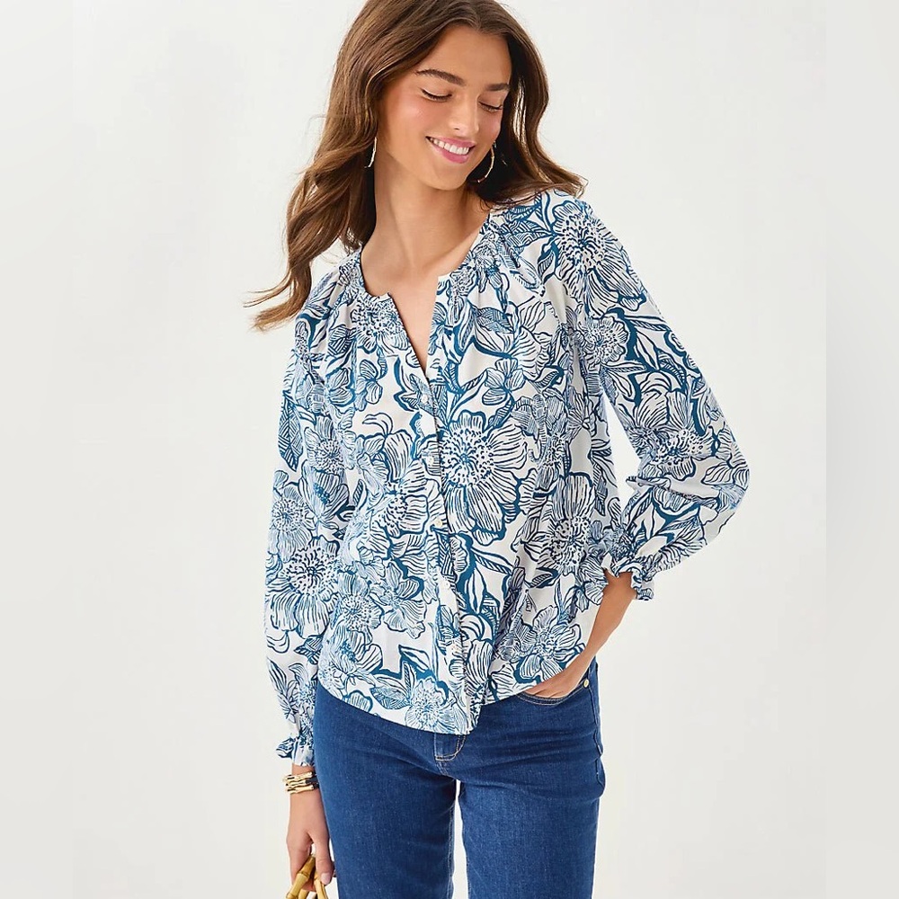 NWT Lilly Pulitzer Aldina Button Down Top Small Coconut Unforgettable Blouse